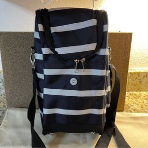 Savvy Navy Blue and White Striped Twi bottle Wine Tote